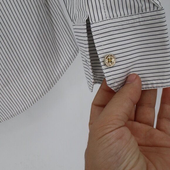 Tory birch shirt women's 4 golden button up striped cotton collared blouse top - Picture 3 of 10